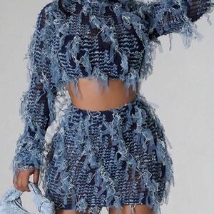 Stylish Blue Textured Two-Piece Set- New